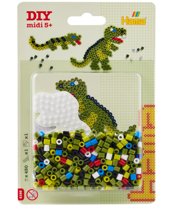 Hama Bügelperlen midi Dino 450 Stück mit Stiftplatte Blister